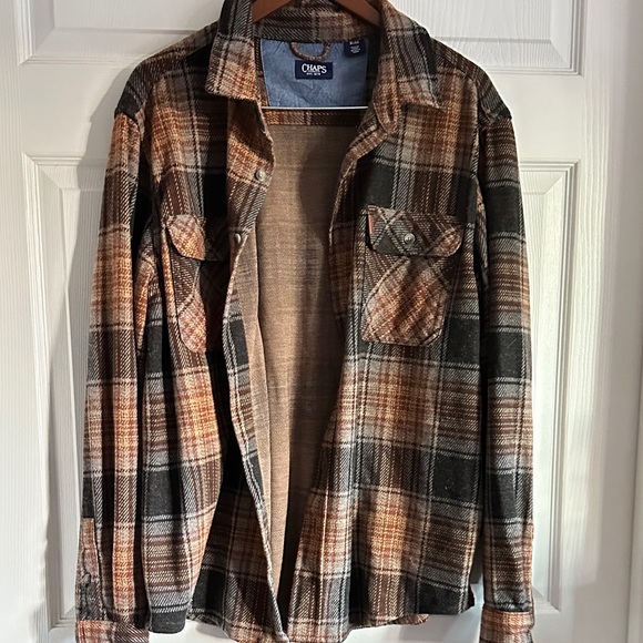 Chaps Men's Checkered Shirt Jacket - Brown and Black - Picture 2 of 5